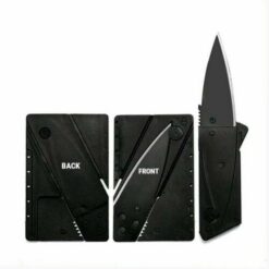 Front, back, and open view of knife which collapses to size of a credit card