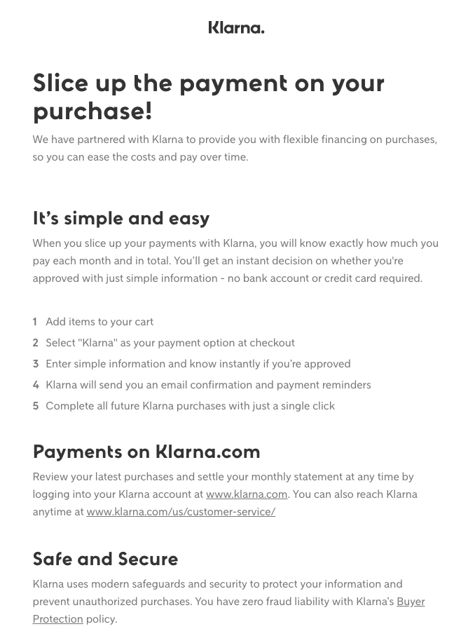 Now Offering Pay Later With Klarna