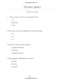 Inside page of Black Bear's Adventure featuring multiple choice quiz for children