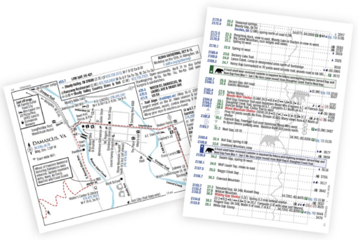 Sample town and trail pages of The 2024 A.T. Guide