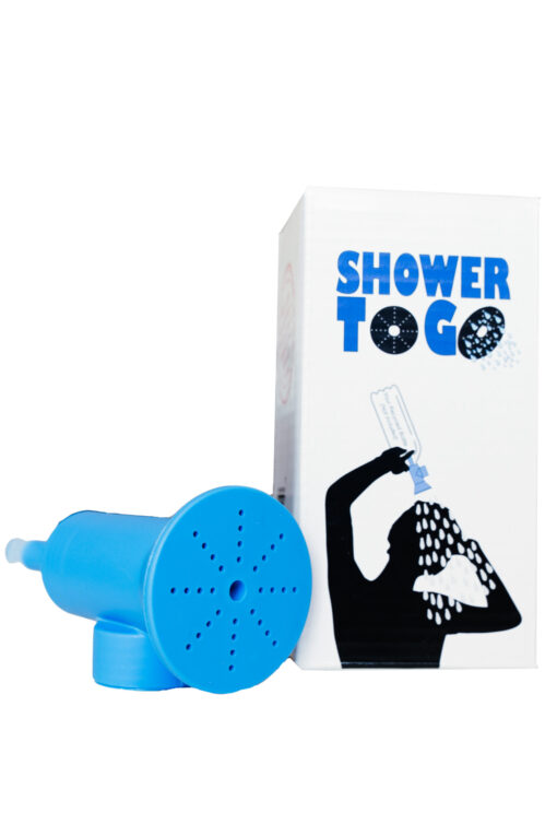 Ultralight Shower to Go product and box perfect for backpacking and bikepacking